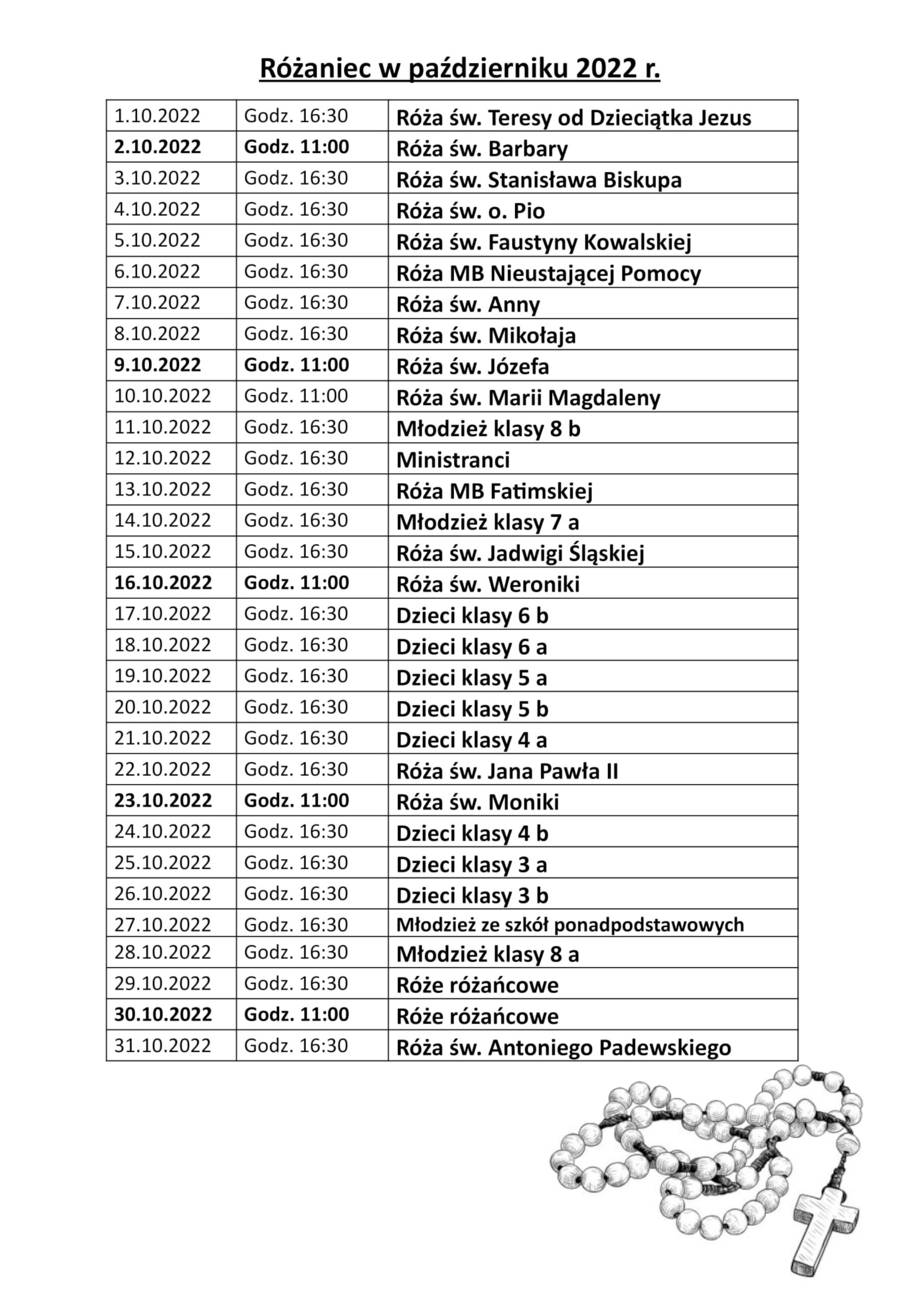 Różaniec w październiku 2022r.