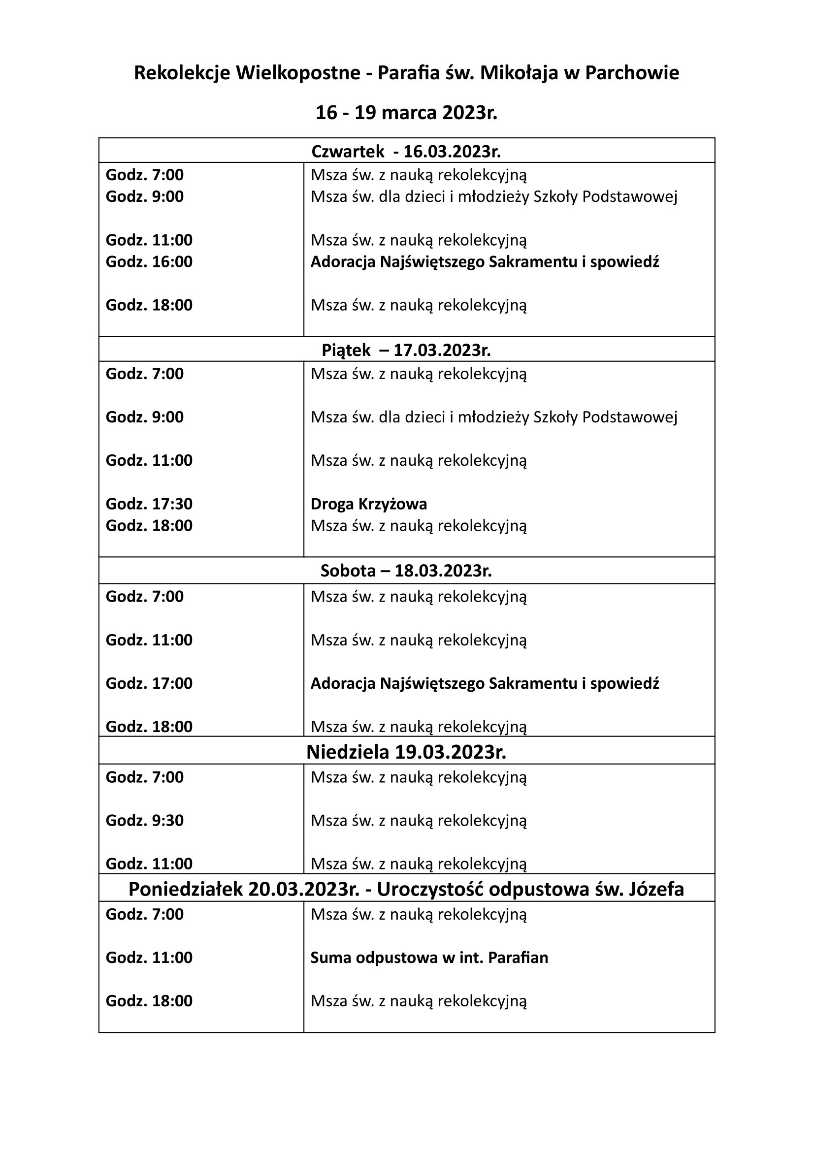 Rekolekcje Wielkopostne – marzec 2023r.